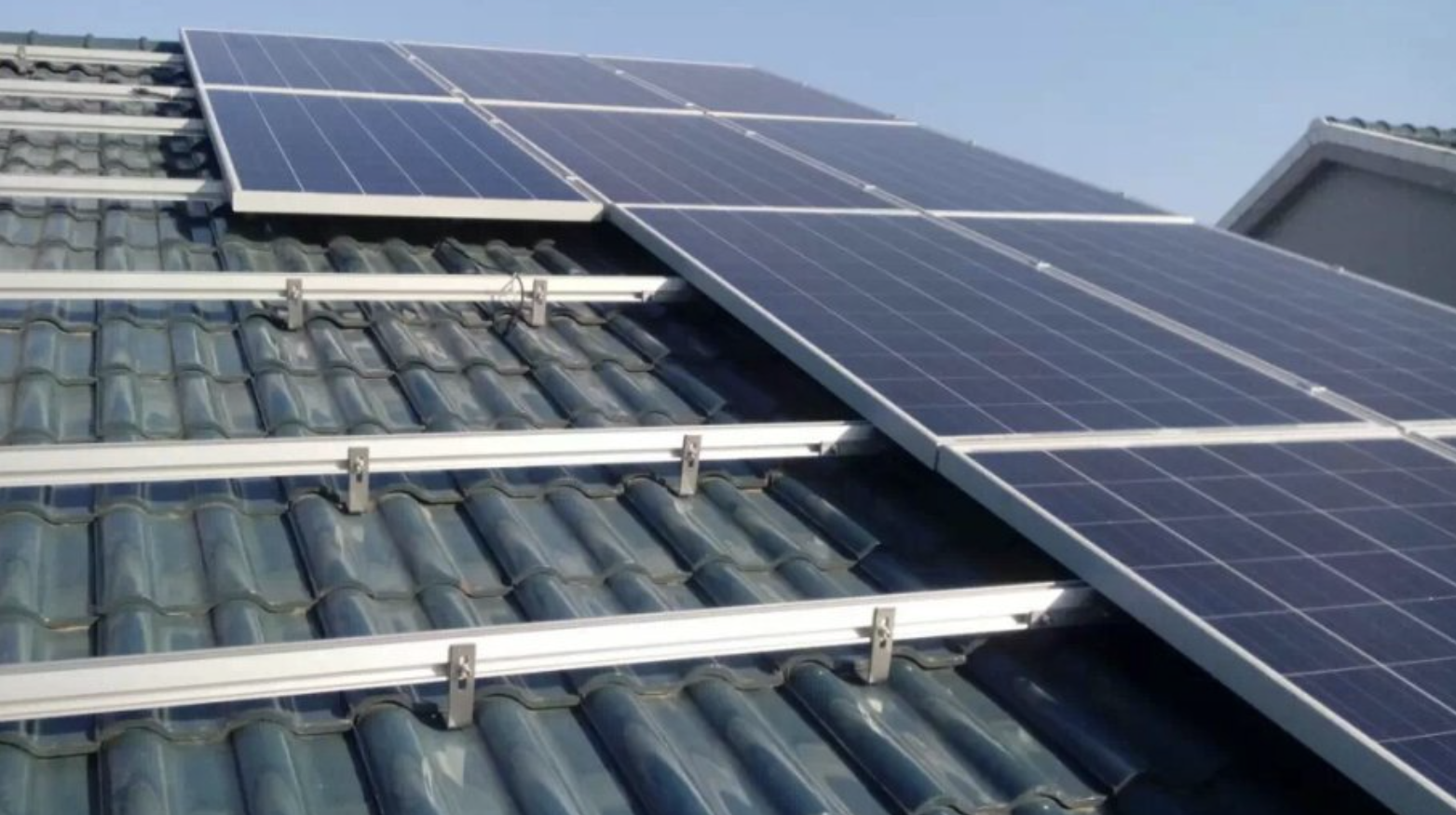 Close-up of aluminum frames on solar panels