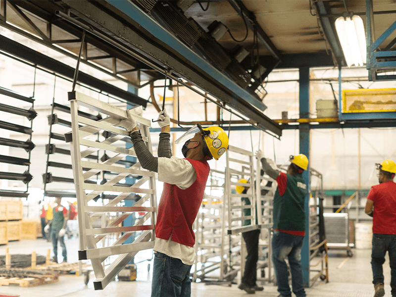 Rack of colorful powder coated Aluminum profiles